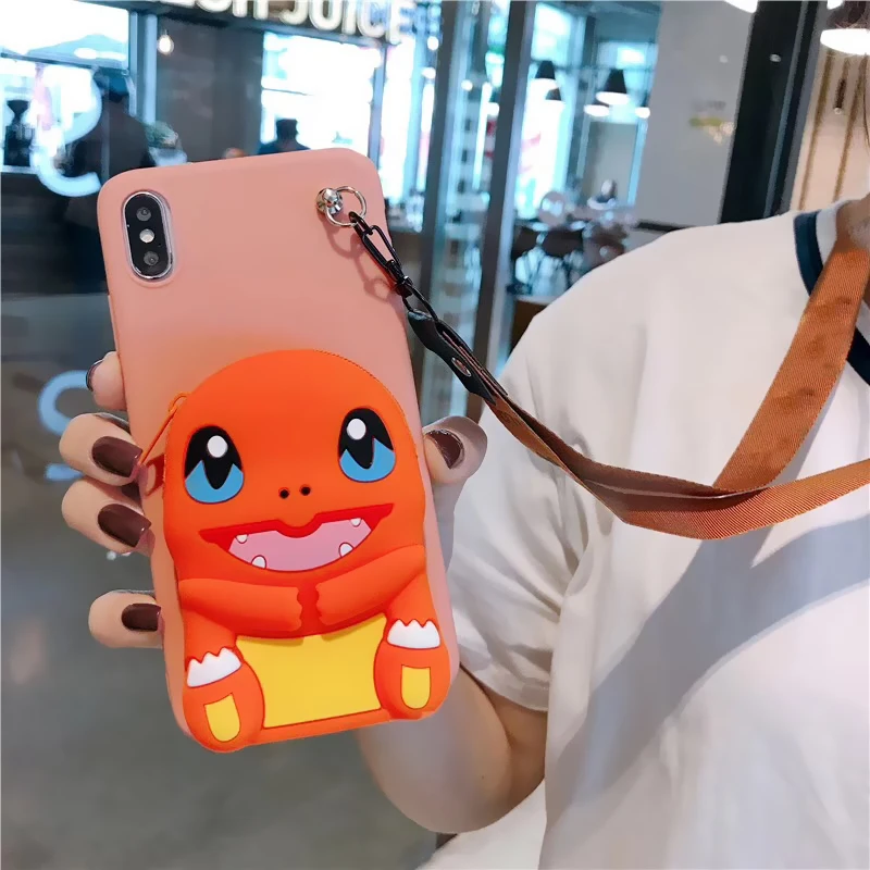 С ремешком для IPhone 8 7 Plus мультяшный кошелек на молнии с покемонами силиконовый