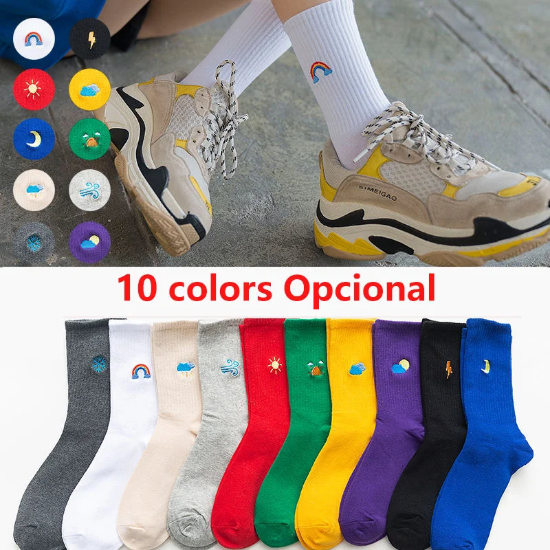 

NEW 100 Cotton Harajuku Unisex Rainbow Color Gifts for Men Socks Weather Forecast Hip Hop Funny Casual Happy Fashions Socks Men