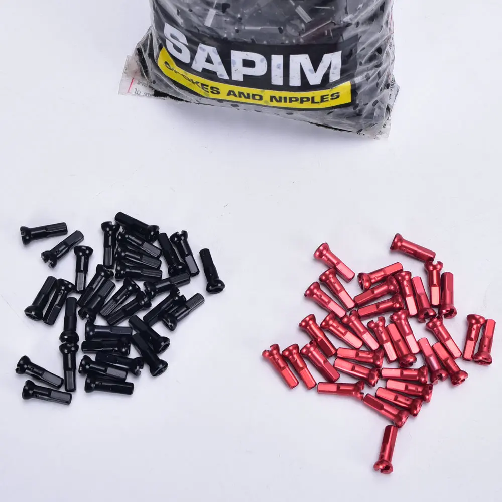 SAPIM SECURE LOCK NIPPLES EXTERNAL BLACK RED 14G 12/14MM ALUMINIUM ALLOY BLACK bike spokes nipples