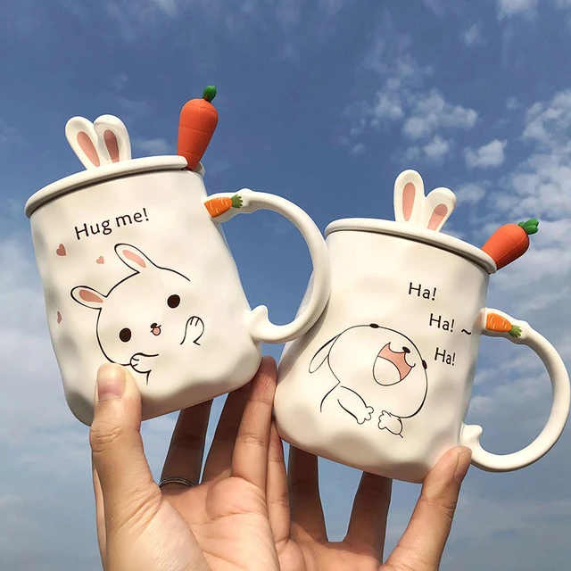 VIP link 1 ceramics mug with 3D cartoon ,stereo cup cover and radish Spoon  Coffee Mug Creative Cute Couple Cup for girl gifts