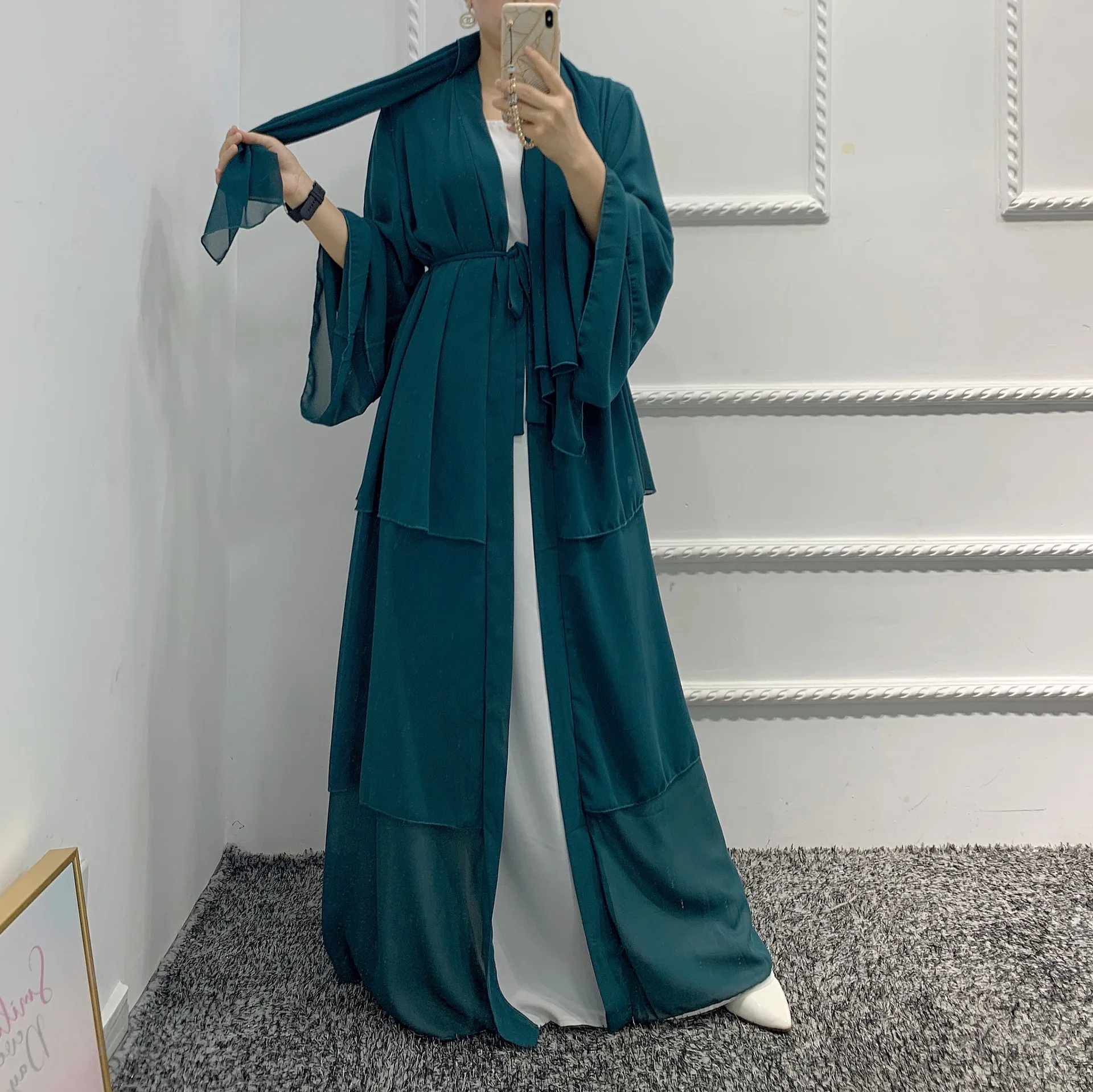 cardigan ouvert en mousseline de soie pour abaya musulmane avec robe kimono caftan islam eid turquie