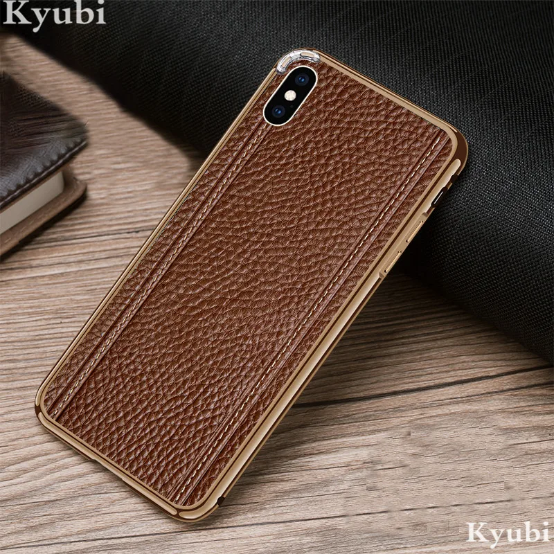 Чехол из натуральной кожи с текстурой личи для iphone 6, 6 S, 7, 8 Plus, X, XR, с металлической рамкой, Гибридный чехол для iphone 11 Pro, XS, Max, etui