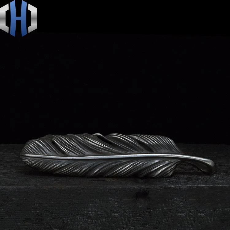 

Original Design Feather Pendant Handmade Custom Depth Old 925 Silver Pendant Dark Silver