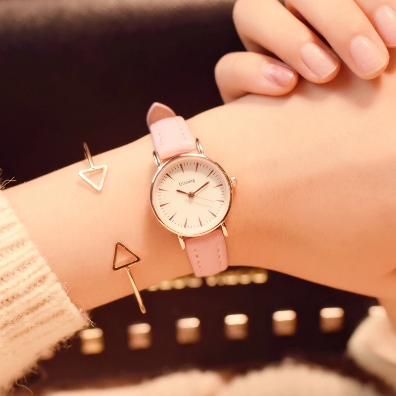 Женские часы PU Кожаный ремешок кварцевые аналоговые Ulzzang для девочек модные повседневные наручные часы