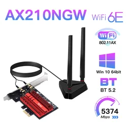 Carte réseau sans fil Intel AX210 6E, 3000 mb/s, Bluetooth 5.2, 802.11AX, PCI Express, adaptateur PC, Tri bande, 2.4/5/6GHz 