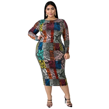 

women plus size dress autumn long sleeve dress womens office lady dresses multicolor serpentine clothing wholesale dropshipping
