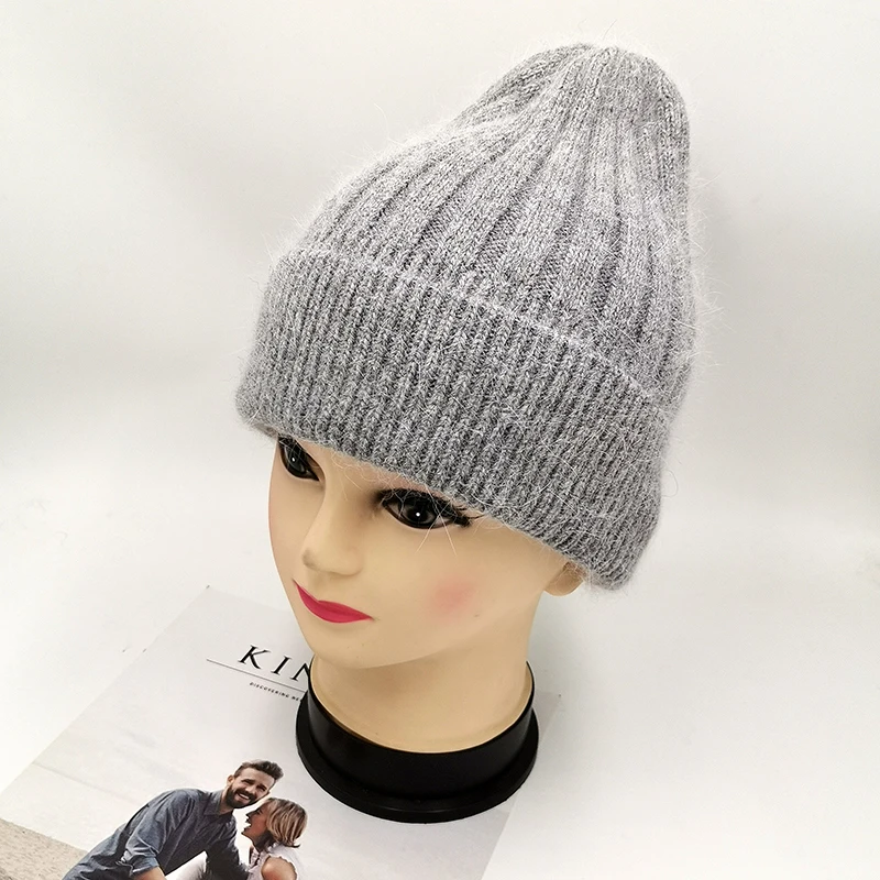 

[Rancyword] new simple Rabbit fur Beanie Hat for Women Winter Skullies Warm wool Cap Gorros Female Cap