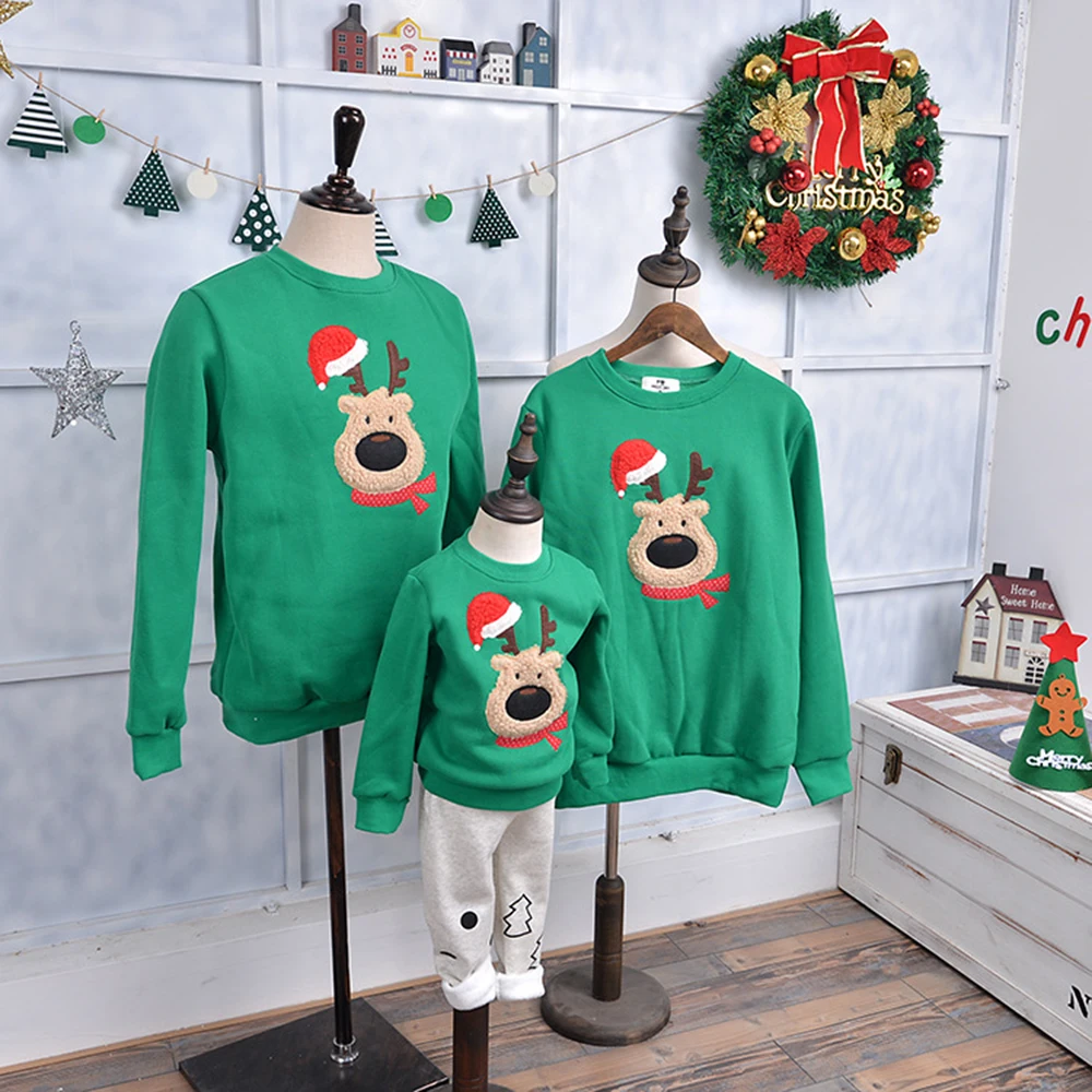 CYSINCOS/одинаковые комплекты для семьи на год одежда для родителей и детей комплект детских свитеров с рождественским оленем, мягкая хлопковая одежда, Топ - Цвет: green