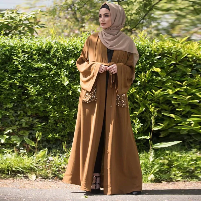 Жемчужное Турецкая абайа кимоно хиджаб мусульманское платье исламское одежда Абая для женщин платье из Дубая Восточный халат из марокена кафтан Djelaba Femme