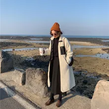 [Rocu Initial] Новое Стильное плотное теплое пальто из овечьей шерсти двустороннее длинное хлопковое пальто 7045