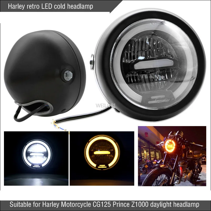 

Harley Retro Led Cold Headlight for Harley Motocycle CG125 Prince Z1000 Harley Sportster 883XL1200 250 Pen400 Box
