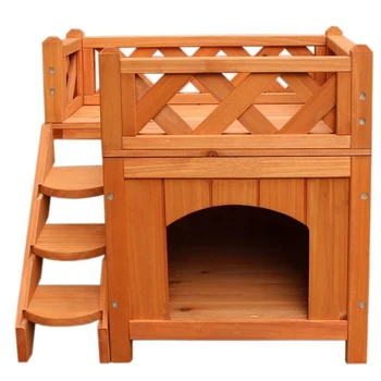 

Pet Wooden Cat House Living Kennel with Balcony Wood Color Supplies Durable Free Shipping