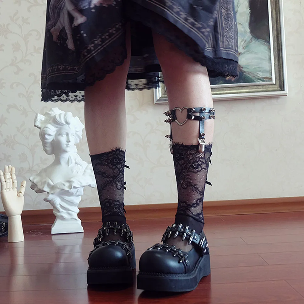 Женские кружевные сетчатые носки Rosetic Goth Lolita 2020 до середины икры тонкие черные