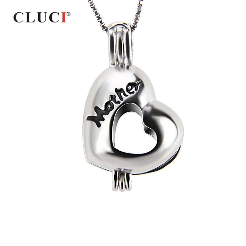 CLUCI 925 пробы серебряная клетка кулон подарок для мамы Love ожерелье с сердцем ювелирные украшения Для женщин серебряная клетка Подвеска Медальон из жемчуга
