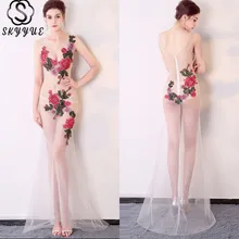 Skkyue вечернее платье с вышивкой, перспективное сексуальное платье с двойным v-образным вырезом, длинное вечернее платье без рукавов H036