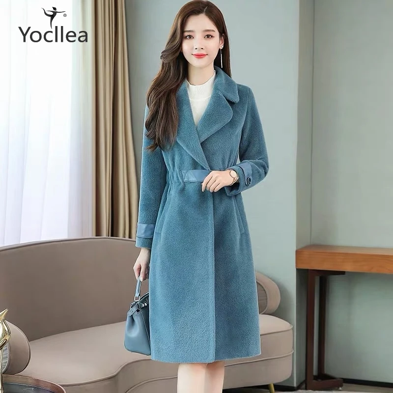 

Mink Fur coat 2019 New Single Button Long sleeve Wool coats for women slim Autumn and winter warm Thick Long Outwear