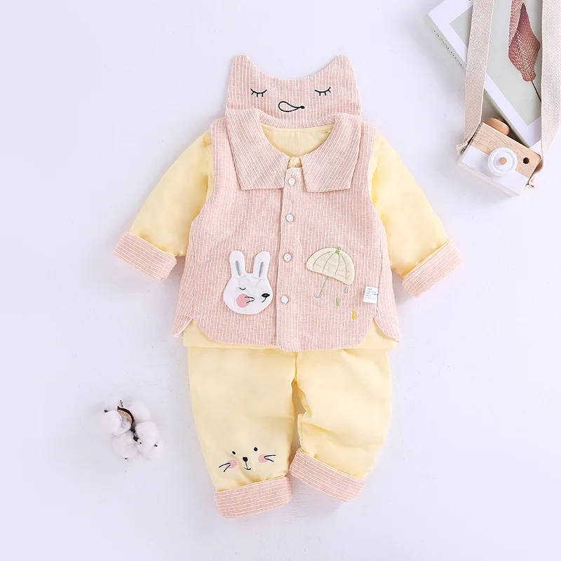 

New Style Summer Children's Pants Set Little Bunny Thin Padded Waistcoat Cotton-padded Clothes Three-piece Set Cartoon CHILDREN'