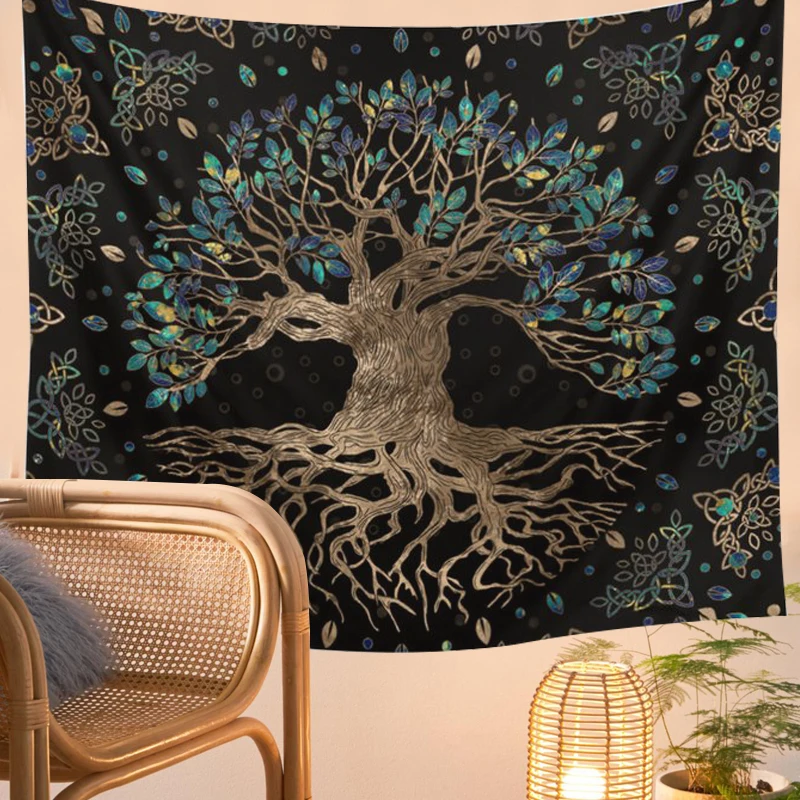 Tapisserie Murale Psychédélique 150x100 Cm - Motif Nœud Celtique Vert - Tissu Polyester - Décoration Chambre Salon