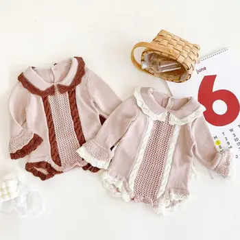 

Baby Bodysuits Fashion Solid Cotton Knitted Newborn Girls Bodysuits 0-24M Infant Sweater Jumpsuits Outfits Children Clothes