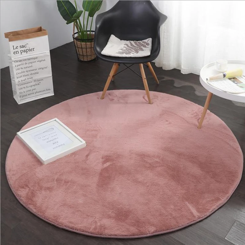 Thickened Rabbit Fur Round Carpet For Living Bedroom Home Decor Solid Color Rug Coffee Table Foot Mats White Fluffy Plush Carpet