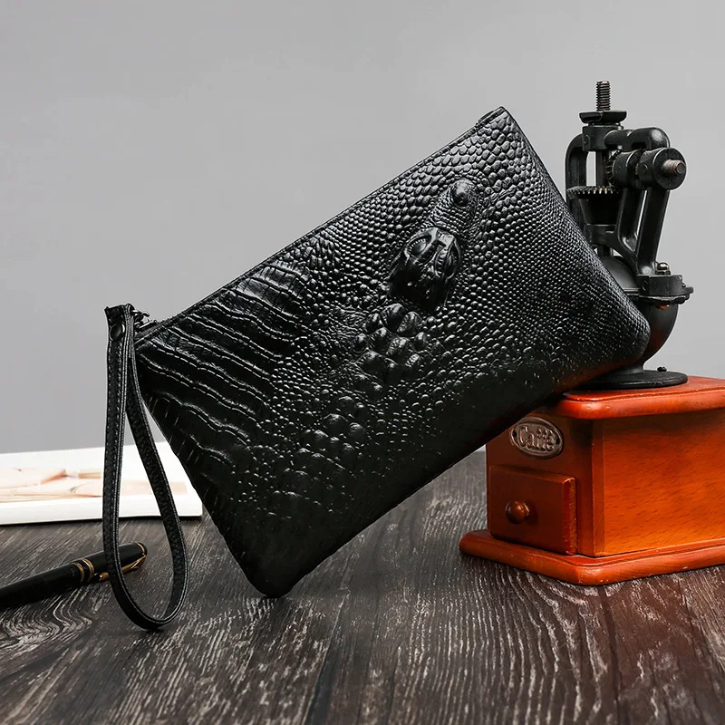 Длинный кошелек с узором под крокодила мужской на молнии сумка клатч деловой