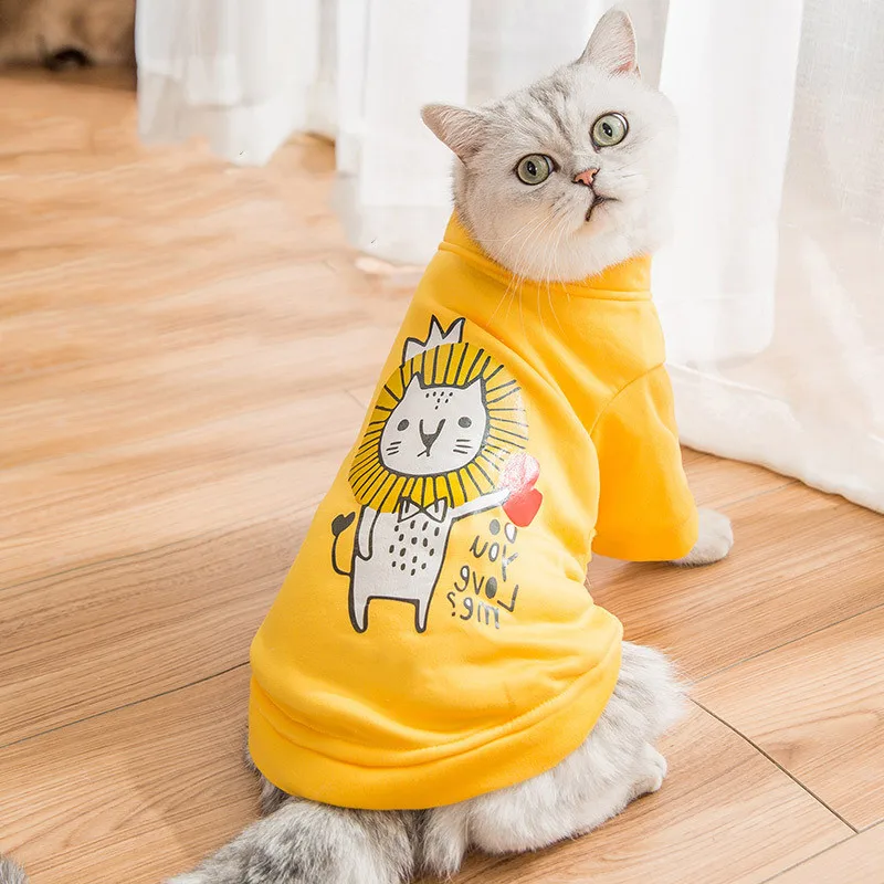 

Cute Cartoon Cat Sweatshirt Warm Soft Cotton Pet Clothes for Small Cats Kitten Jumpsuit Comfortable Dogs Puppy Costumes Clothing