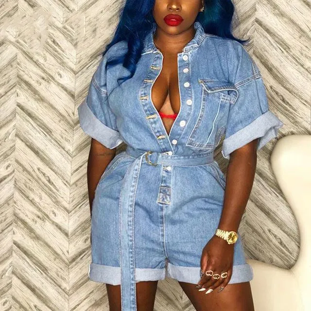 

Sexy Denim Jumpsuit Short Women Rompers Bodycon Jeans Overalls Casual Fashion Party Club Jumpsuit