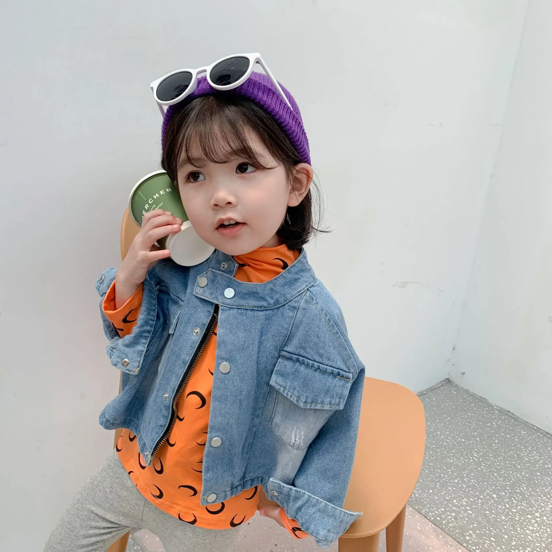 

2020 Spring And Autumn New Style Girls Stand Collar Jeans Coat Baby Girls Jackets Tops Children Solid Color Jacket Fashion