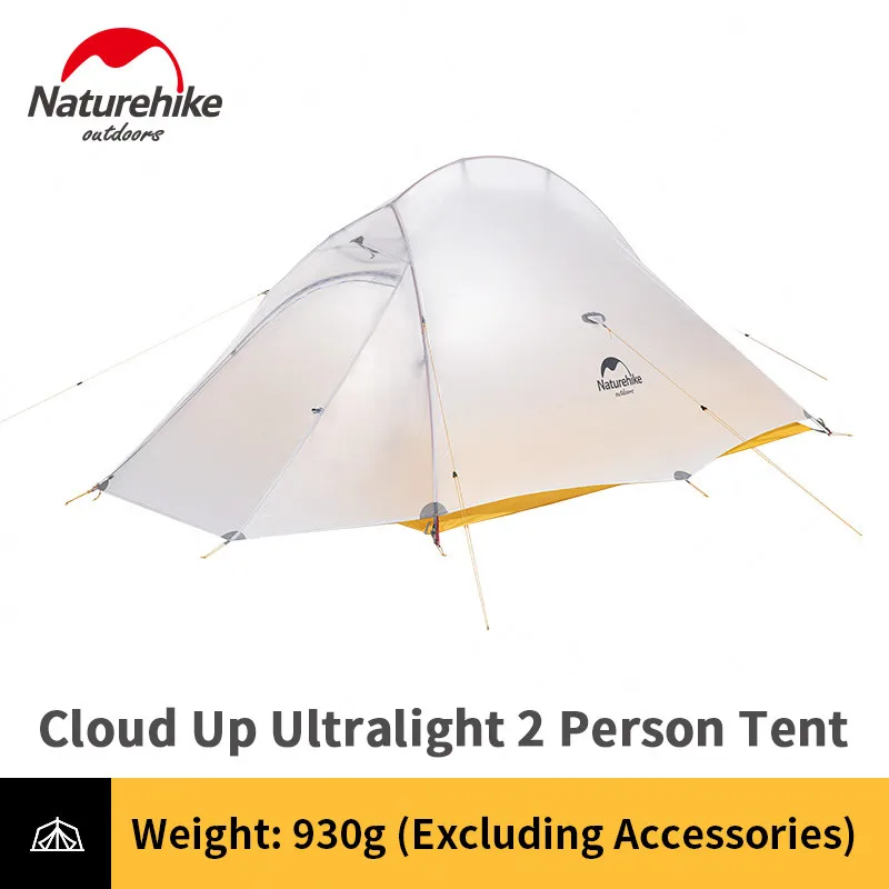 Naturehike Cloud Up Сверхлегкий 1-2 Человек Палатка Кемпинг на открытом воздухе палатка 10D нейлон с силиконовым покрытием водонепроницаемый походный алюминиевый полюс - Цвет: 10D Golden Orange