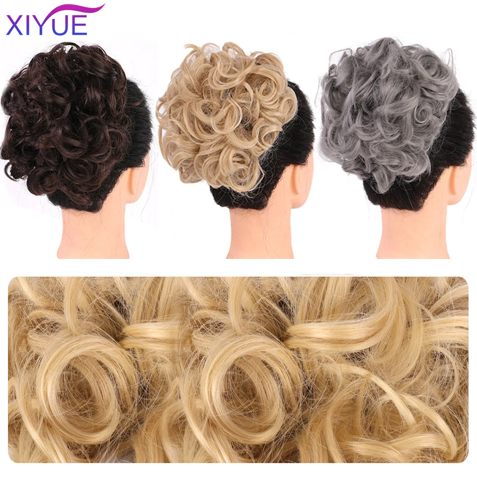 Bride Messy Hair Bun Clip In Curly Hair Extension Synthetic Hair Pieces Chignon Women Updo Cover Hairpiece Extension Hair Bun