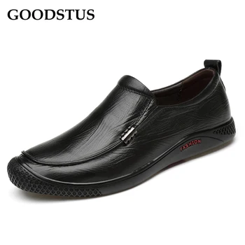 

GOODSTUS Men Genuine Leather Loafer Shoes Breathable Comfortable Solid Simple Style Male Dress Wedding Party Casual Shoes