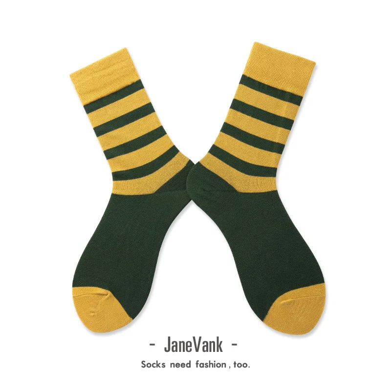 Новые стильные носки женские хлопковые уличные студенческие трендовые носки Мужские Классные желтые полосатые носки
