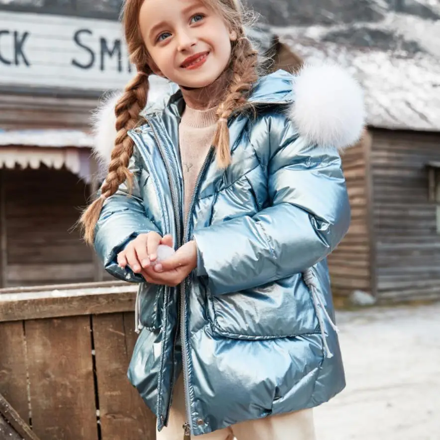 blue Брендовые Детские куртки-пуховики из 94% белого утиного пуха; новые зимние Утепленные глянцевые пуховые пальто; Одежда для девочек; одежда подростка; ws1258 - Цвет: blue