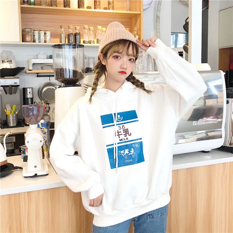 Harajuku/японский однотонный тонкий свитер с капюшоном, Женская Осенняя Новая модная Милая Повседневная Женская толстовка с длинным рукавом и рисунком