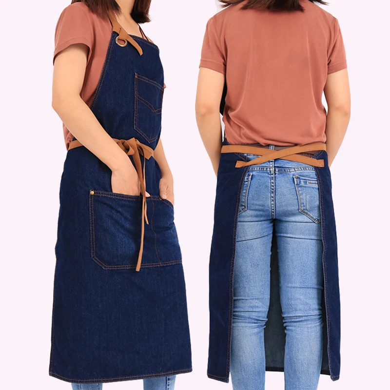WEEYI Kitchen Restaurant Work Denim Apron Cowboy Chef Cooking Kitchen Apron For Woman Men Cafe Shop BBQ Hairdresser delantal