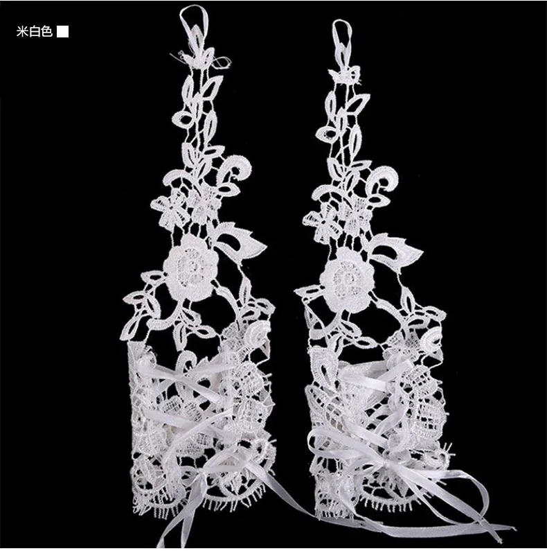 Bride Gloves Fingerless Lace Appliques Beaded Wedding Accessories