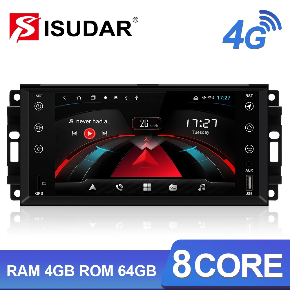 Автомагнитола Isudar H53 4G Android 2 Din для Jeep/wrangler/Патриот/Компас/journey GPS 8 ядер ОЗУ 4 Гб ПЗУ