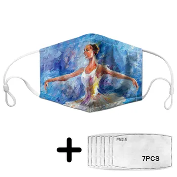 

Pretty Ballet Girls Print Kids Mouth Mask Non-disposable Women Soft Elastic Face Masks 7 Filters Dustproof Masque Custom Pattern