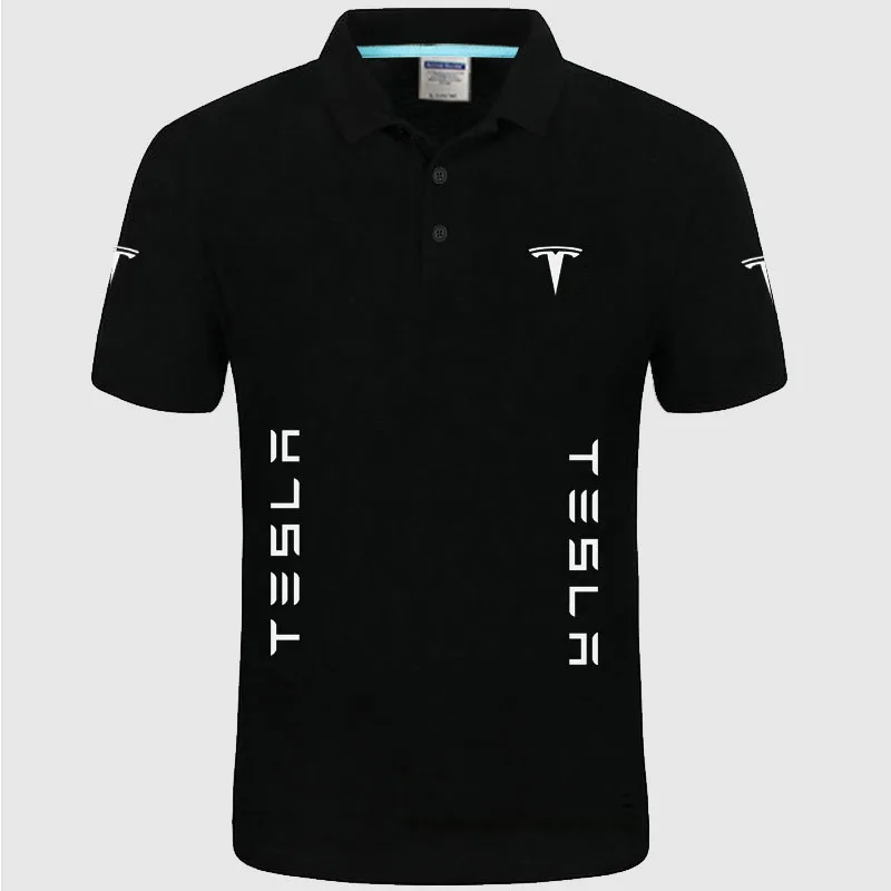 Летняя Высококачественная брендовая рубашка поло с логотипом Tesla, рубашка с коротким рукавом, модная повседневная Однотонная рубашка поло, рубашки унисекс - Цвет: Черный
