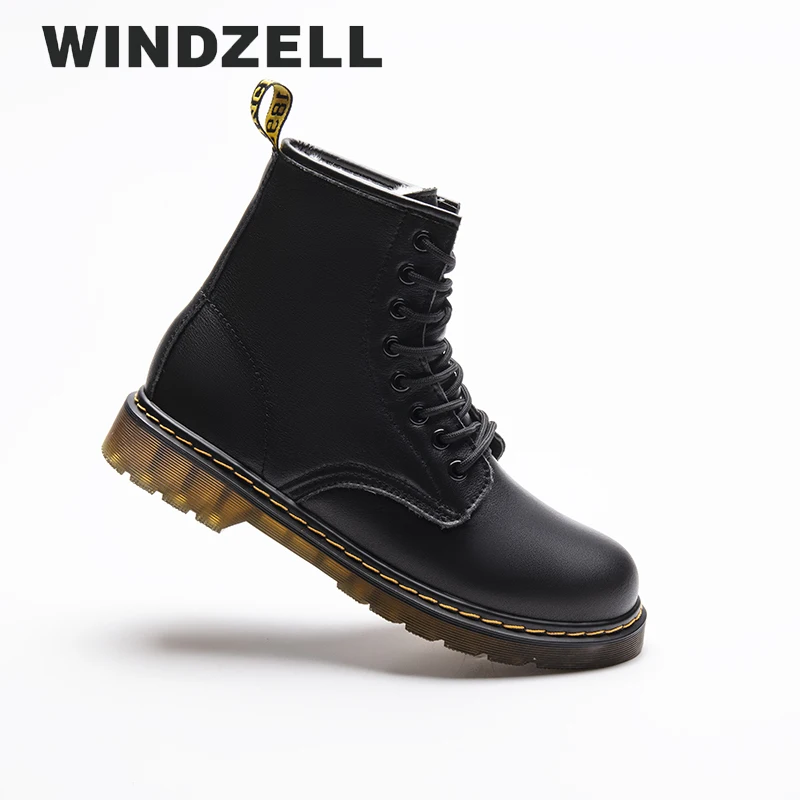 

WINDZELL High Quality Genuine Leather Men Boots Brand Men Snow Winter Fur Warm Comfortable Dr With Shoe Women Martens