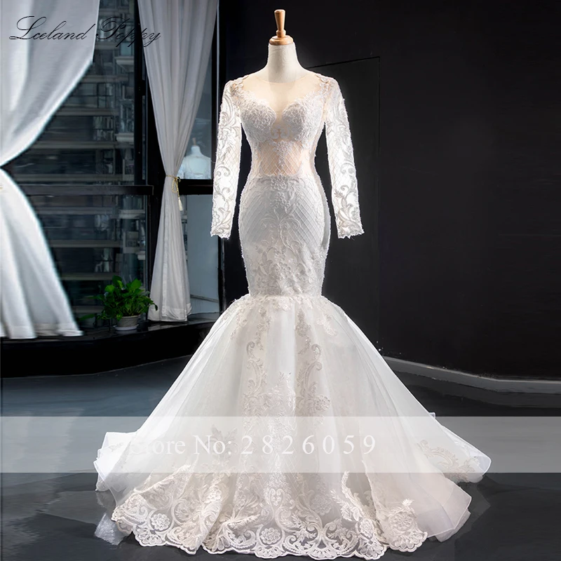 Реальные фотографии Vestido de Noiva Кружева Русалка Свадебные платья размера плюс совок шеи с длинным рукавом Съемный Поезд свадебное платье