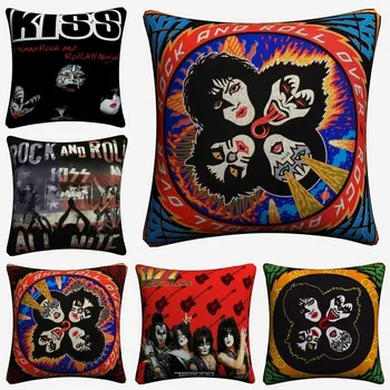 

Kiss Rock And Roll Music Stars Decorative Cotton Linen Cushion Cover 45x45 cm For Sofa Chair Pillowcase Home Decor Almofada