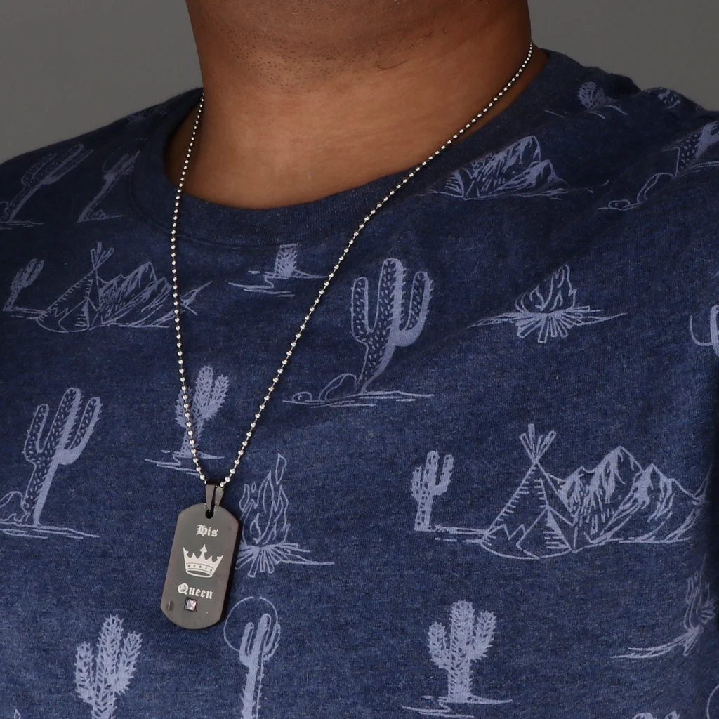 Black Stainless Steel Tag with Crown Couple His Queen Her King Pendant Ball Chain Necklace