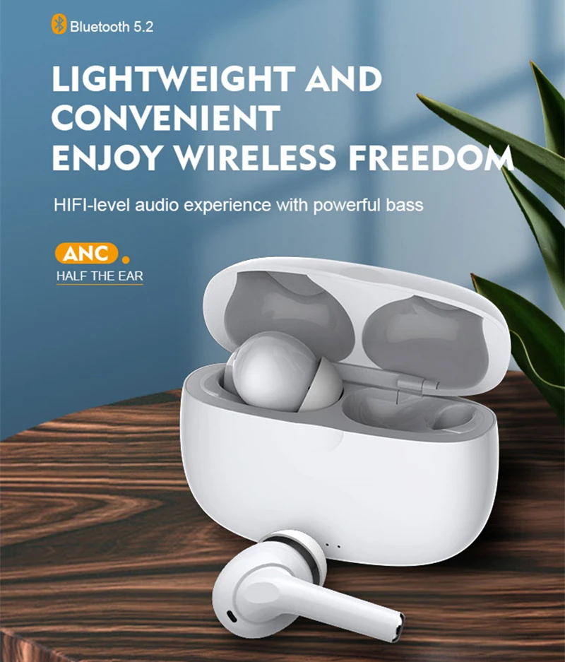 TWS Wireless Earphone Active Noise Cancelling Earbuds 40dB ANC Hybrid Noise Cancellation Bluetooth 5.2 Earphone With Microphone