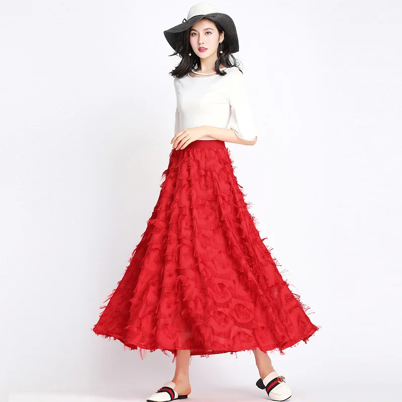 

2019 Autumn And Winter New Style Feather Tassels Skirt Mid-length Summer Slimming Furry A- line Skirt Students Fairy