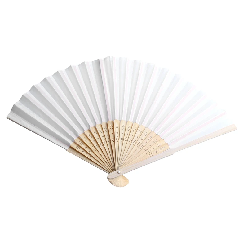 

100 pcs/lot personalized silk hand fan silk wedding fan with organza gift bag(white)