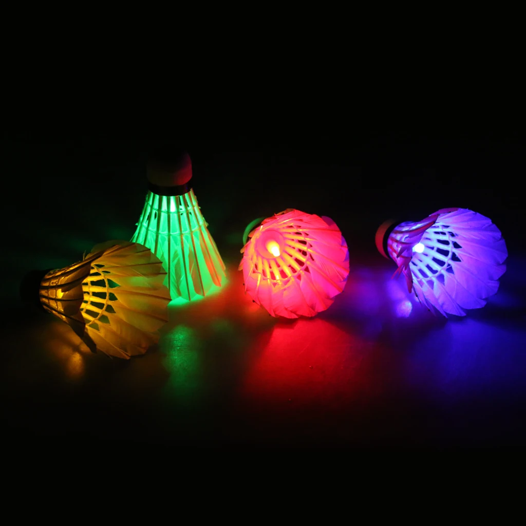 4 Pieces Colorful LED Badminton Set Shuttlecock Night Glow Lighting Birdies Green + Red + Yellow + Blue