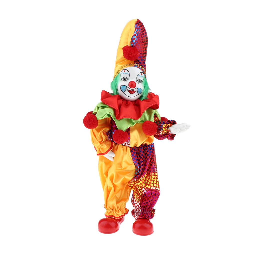 Porcelain Clown Doll Hanging Foot Harlequin Doll, Home Office Desk Shelf Display Ornaments, H