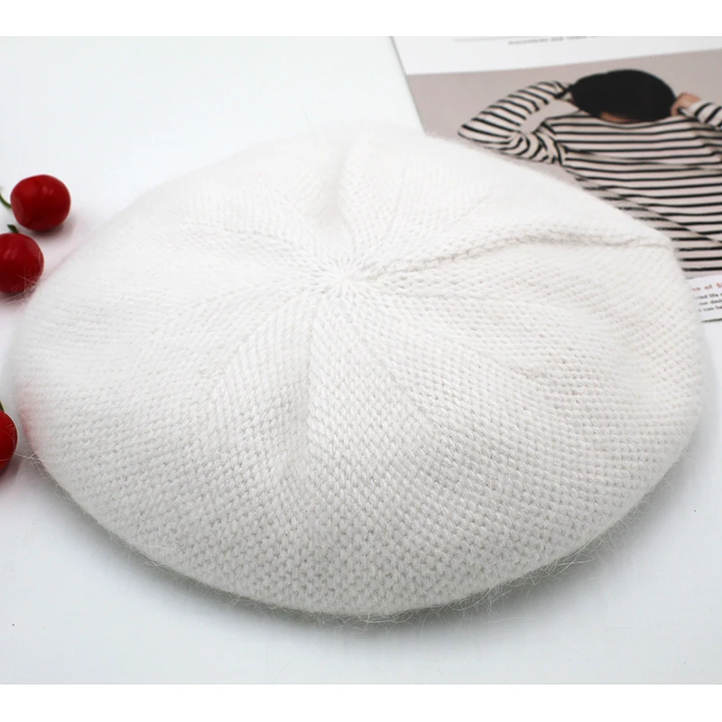 [Rancyword] Модный женский Одноцветный берет из Ангорского Кролика, женская шапка, зимняя теплая шапка для прогулок, RC2088-1 - Цвет: white