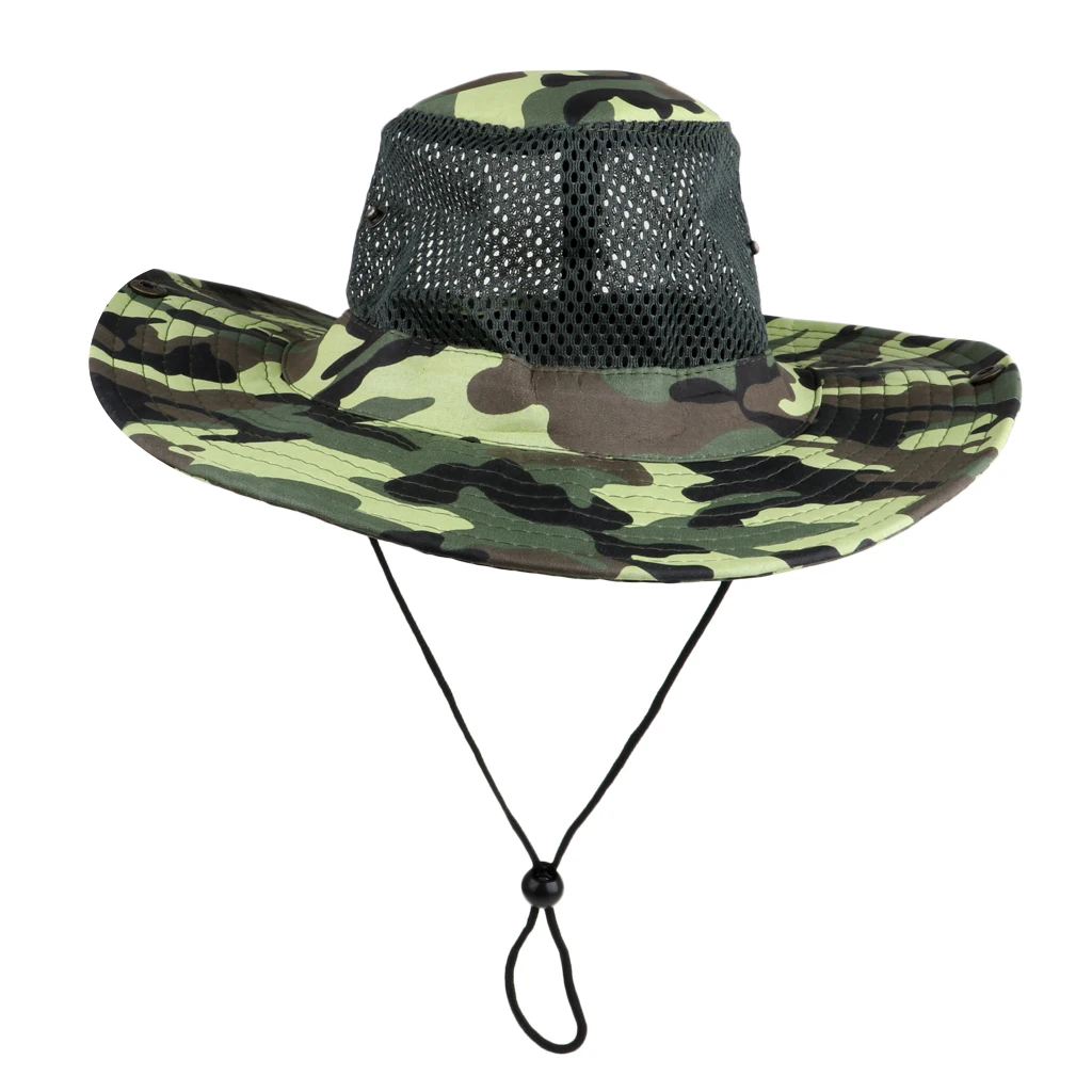 Summer Boonie Mesh Bucket Safari String Hap Cap Men Women Fishing Beach Outdoor Camping Hiking Hat